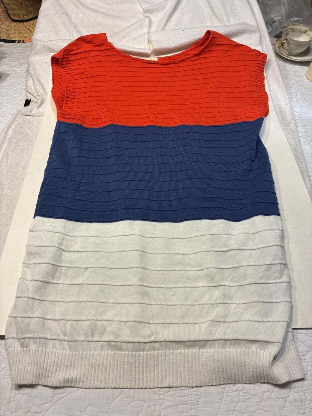 Ivana Helsinki Red, Blue, and White Colorblock Ribbed Knit Sleeveless Dress